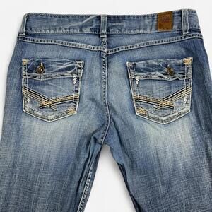 BKE Culture Bootcut Jeans Womens 34x35.5 Light Wash Button Flap Y2K Denim